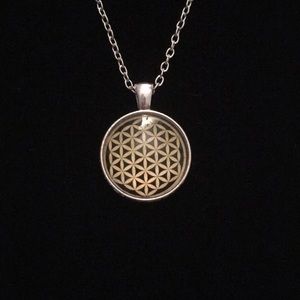 Flower of Life Cabochon Glass Pendant Necklace